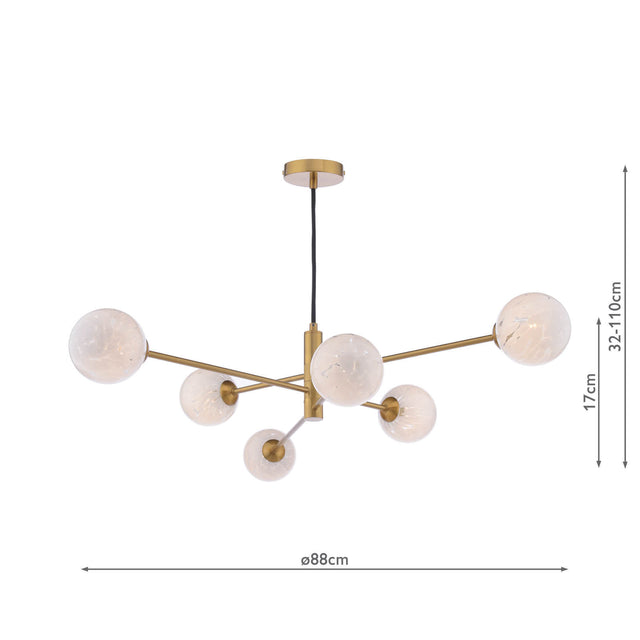 Vignette 6 Light Pendant Aged Brass
