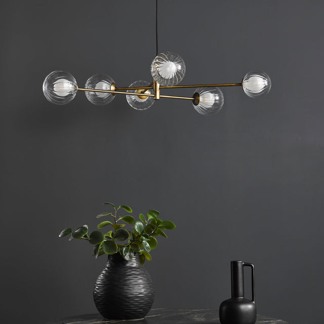 Vignette 6 Light Pendant Aged Brass & Clear/Opal Glass
