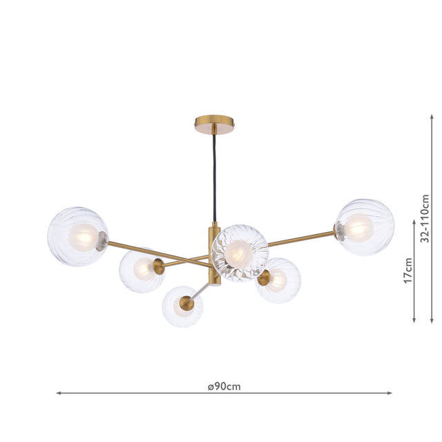 Vignette 6 Light Pendant Aged Brass & Clear/Opal Glass