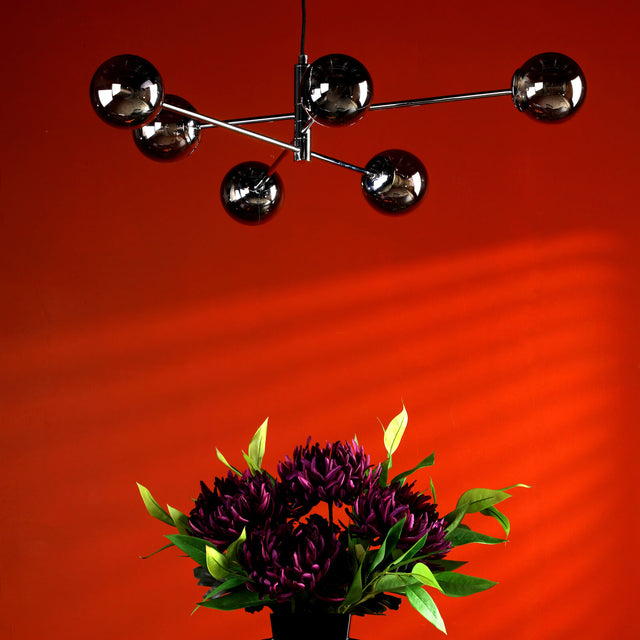 Vignette 6 Light Pendant Polished Chrome & Smoked Glass