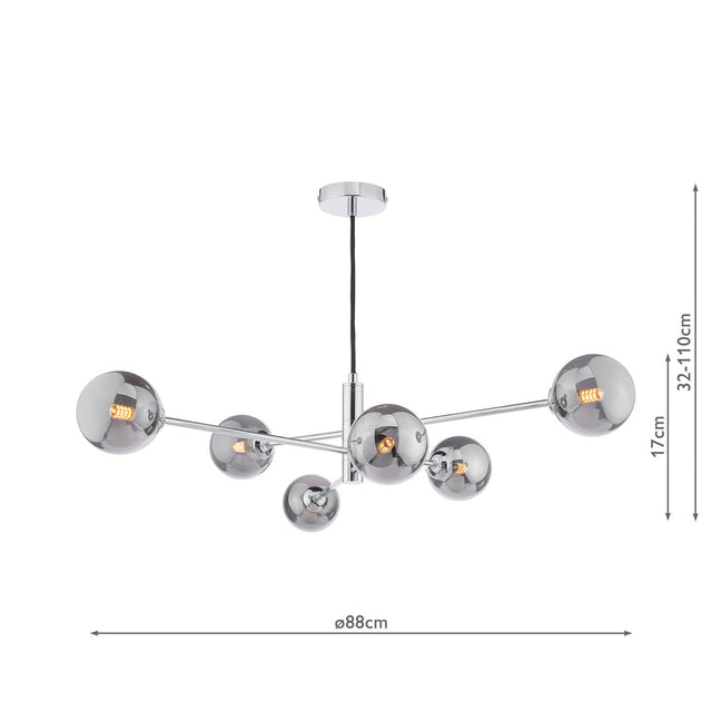 Vignette 6 Light Pendant Polished Chrome & Smoked Glass