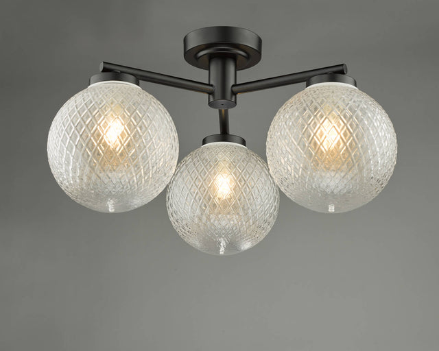 Wayne Bathroom 3 Light Semi Flush Matt Black Glass IP44