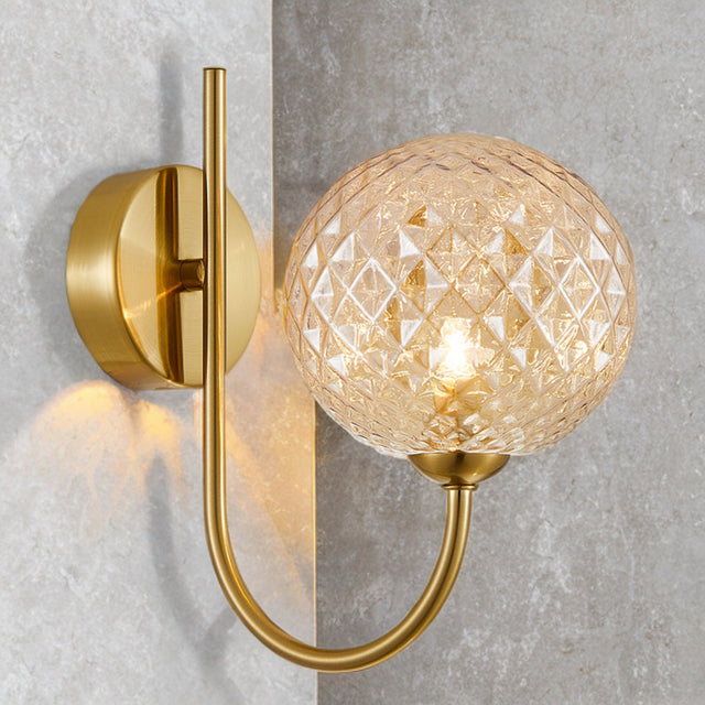 Fado 1L Satin Brass Wall Light C/W Amber Glass