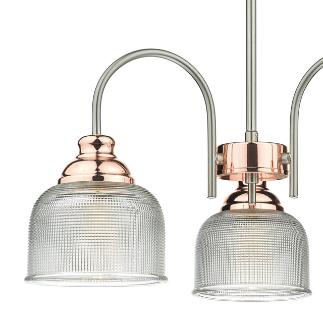 Wharfdale 3 Light Pendant Satin Chrome & Copper Textured Glass
