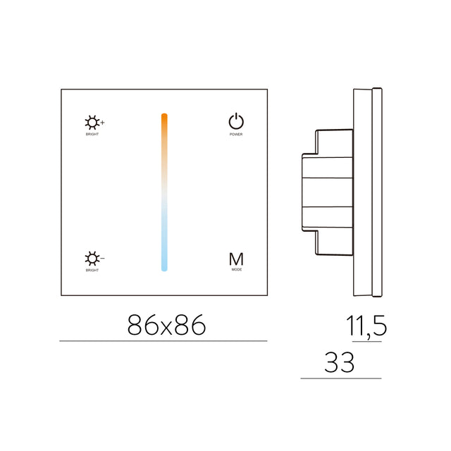 TEMPERATURE TOUCH GLASS PANEL CONTROLLER , MODEL T2-1 , 2.4GHz, 12-24VDC