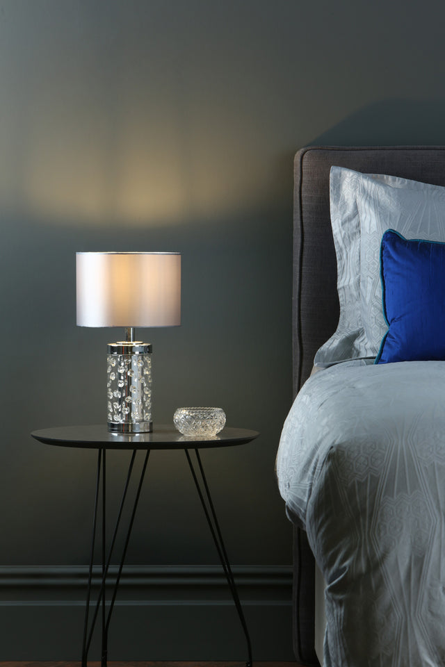 Yalena Small Table Lamp Polished Chrome & Glass With Shade