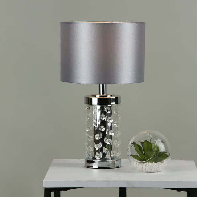Yalena Small Table Lamp Polished Chrome & Glass With Shade