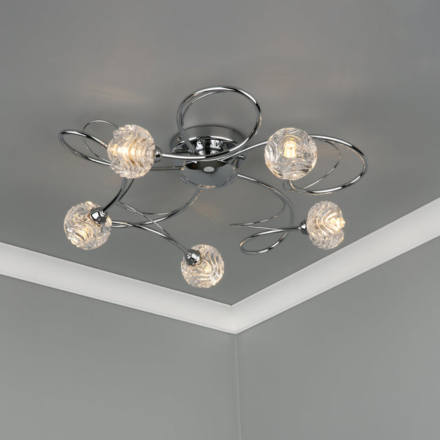 Zelda 5 Light Flush Polished Chrome Glass