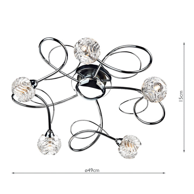 Zelda 5 Light Flush Polished Chrome Glass