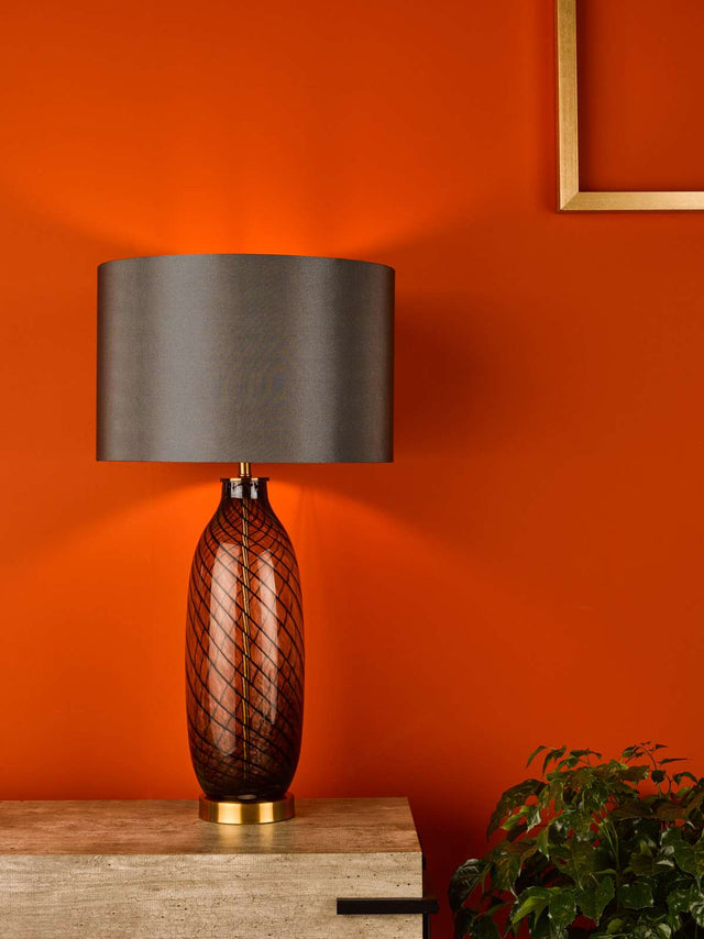 Zeya Table Lamp Smoked/Clear Glass Aged Brass With Shade