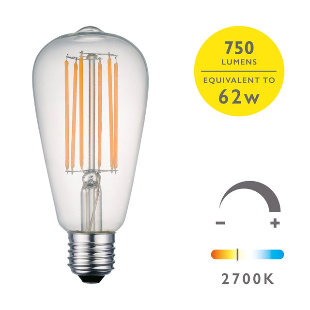 IND E27 LED FILAM RUSTIC LAMP 7W 750LM DIM CLEAR