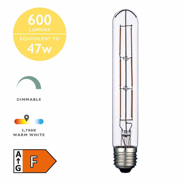 E27 LED DIM TUBE LAMP 6W 600LM 2700K CLEAR