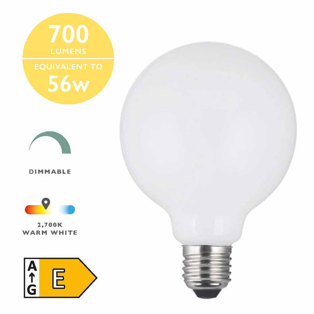 IND E27 LED DIM MED GLOBE LAMP 6W 700LM OPAL