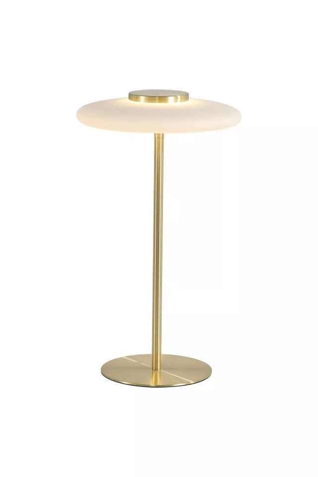Record LED Table Lamp, Gold Metal with White Glass