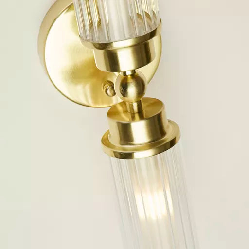 Aberdeen LED Up/Down Wall Light, Satin Brass Metal with Clea