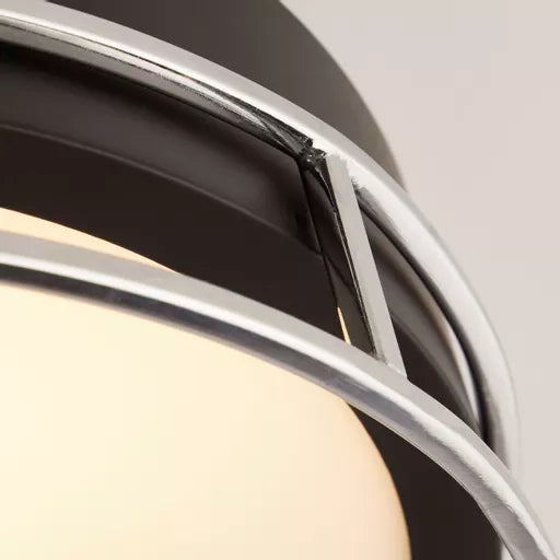 Phoenix 2Lt Flush - Black, Chrome Metal & Frosted Glass