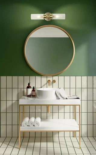 Aberdeen LED Up/Down Wall Light, Satin Brass Metal with Clea