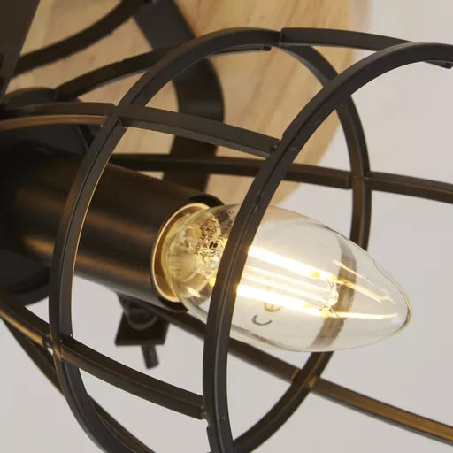 Vision Round Wall Light - Matt Black Metal & Wood