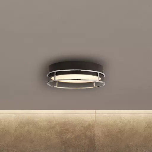 Phoenix 2Lt Flush - Black, Chrome Metal & Frosted Glass