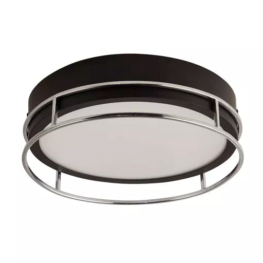 Phoenix 2Lt Flush - Black, Chrome Metal & Frosted Glass