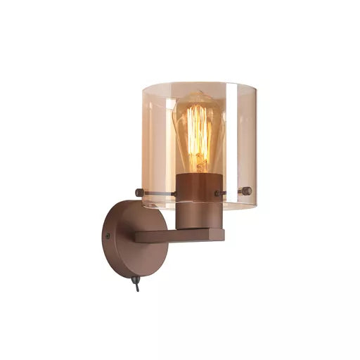 Sweden II 1Lt Wall Light - Mocha Metal & Amber Glass