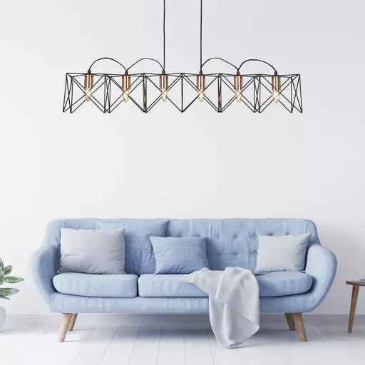 Barn 6Lt Pendant - Black Metal & Wood