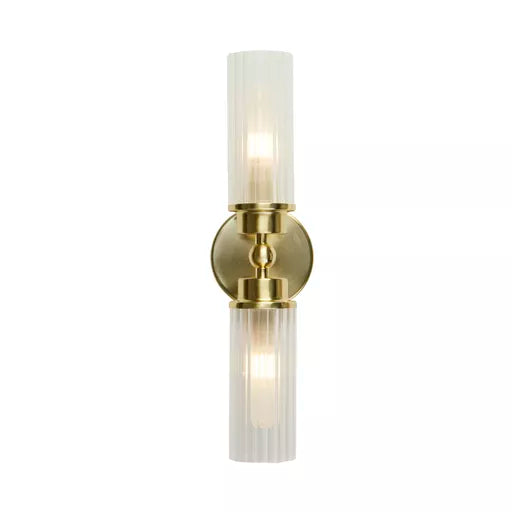 Aberdeen LED Up/Down Wall Light, Satin Brass Metal with Clea