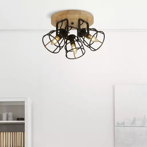 Vision Round Wall Light - Matt Black Metal & Wood