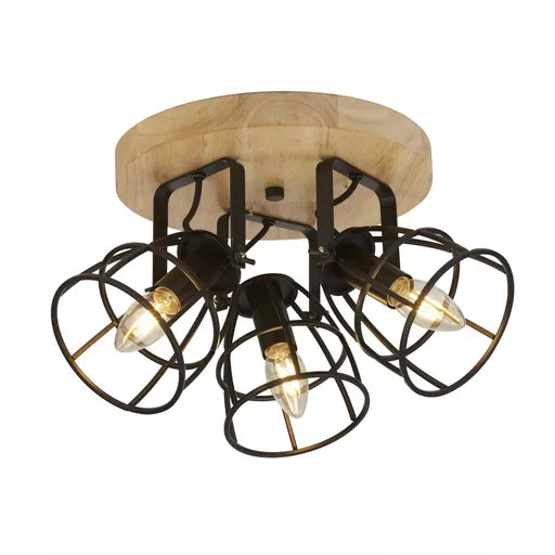 Vision Round Wall Light - Matt Black Metal & Wood