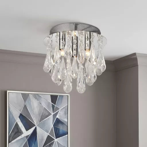 Bellano 3Lt Flush - Chrome Metal,White Fabric,Clear Acrylic