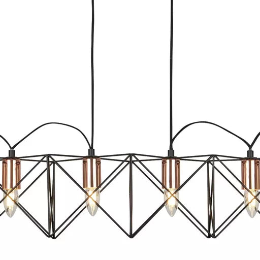 Barn 6Lt Pendant - Black Metal & Wood