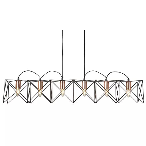 Barn 6Lt Pendant - Black Metal & Wood