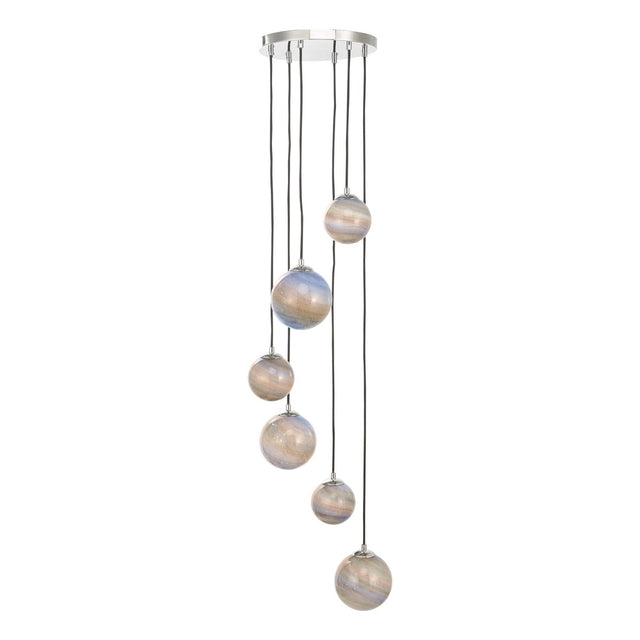 Mikara 6 Light Cluster Pendant Marble Effect Glass & Polished Chrome