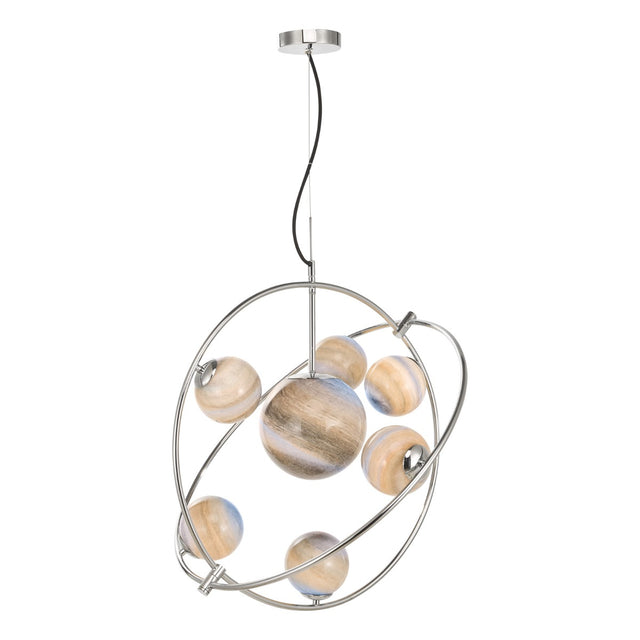 Mikara 7 Light Pendant Polished Chrome Marble Effect Glass