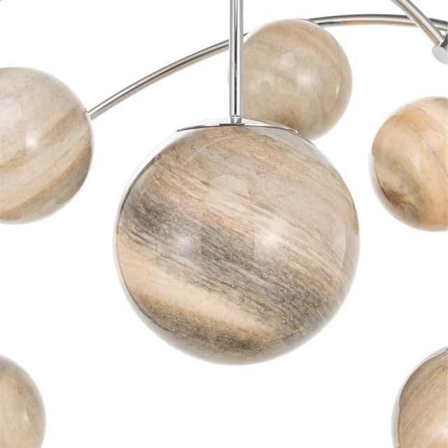 Mikara 7 Light Pendant Polished Chrome Marble Effect Glass