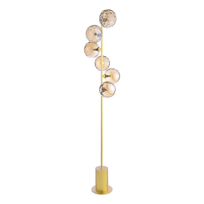 Spiral 6 Light Floor Lamp Matt Gold & Champagne Dimpled Glass