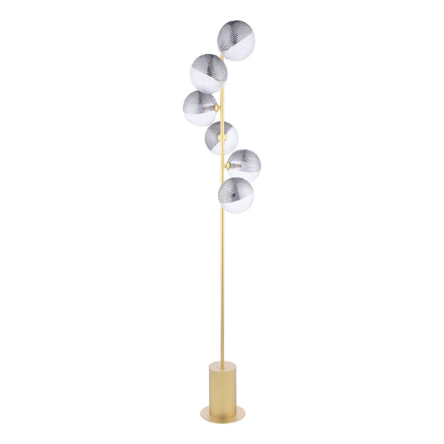 Spiral 6 Light Floor Lamp Matt Gold & Smoked/Clear Ribbed Glass