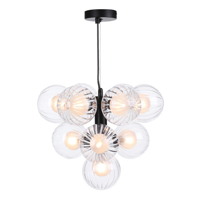 Vine 10 Light Pendant Satin Black & Clear/Opal Glass