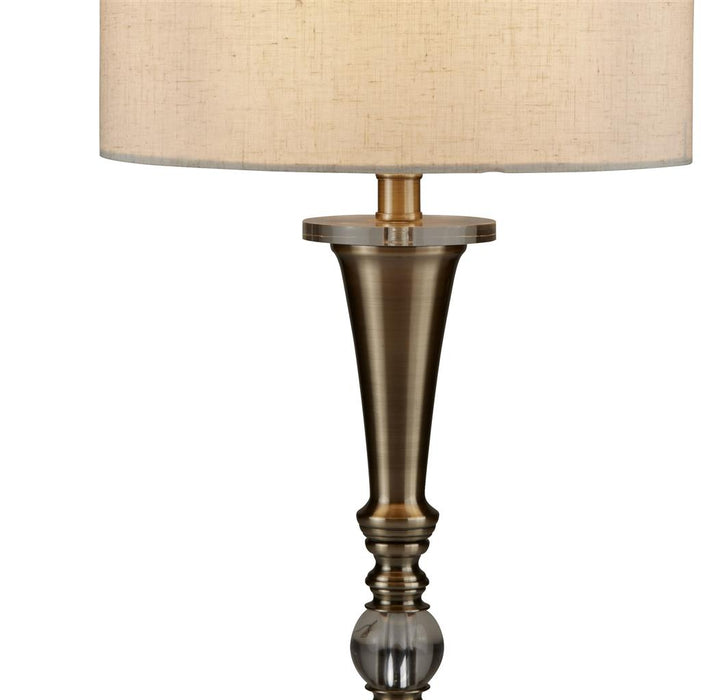 OSCAR 1LT TABLE LAMP, ANTIQUE BRASS, LINEN SHADE