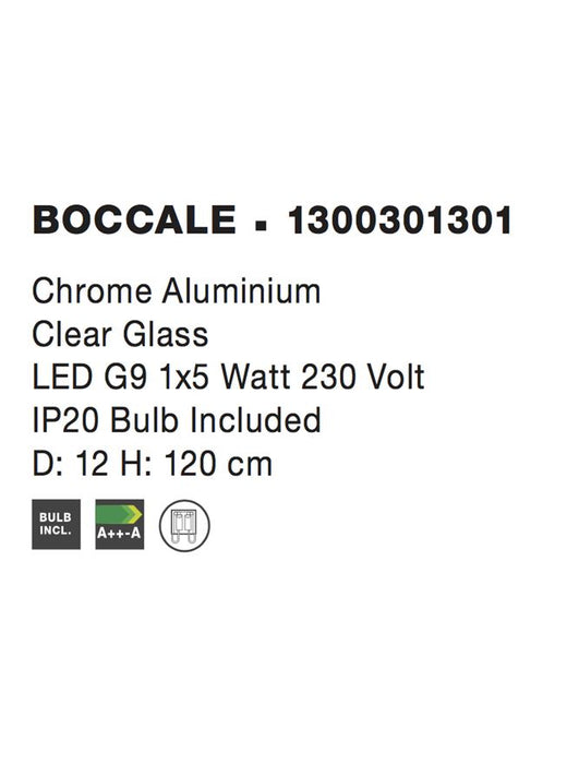 BOCCALE Chrome Aluminium Clear Glass LED G9 1x5 Watt IP20 Bulb Included D: 12 H: 120 cm