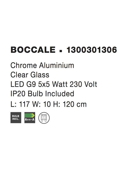 BOCCALE Chrome Aluminium Clear Glass LED G9 5x5 Watt IP20 Bulb Included L: 117 W: 10 H: 120 cm