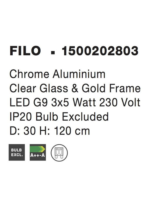 FILO Chrome Aluminium Clear Glass & Gold Frame LED G9 3x5W Bulb Excluded D: 30 H: 120 cm