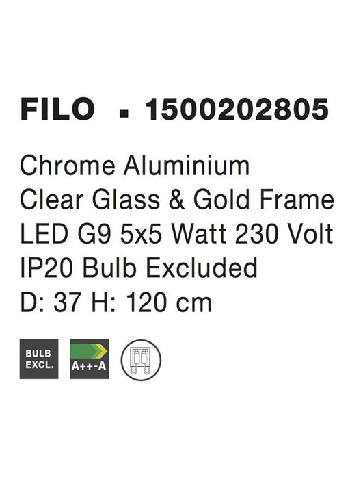 FILO Chrome Aluminium Clear Glass & Gold Frame LED G9 5x5W Bulb Excluded D: 37 H: 120 cm