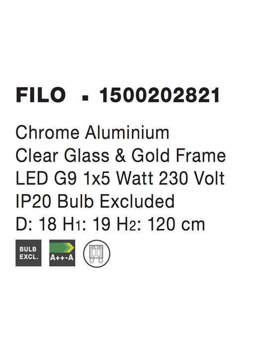 FILO Chrome Aluminium Clear Glass & Gold Frame LED G9 1x5W Bulb Excluded D: 18 H1: 19 H2: 120 cm