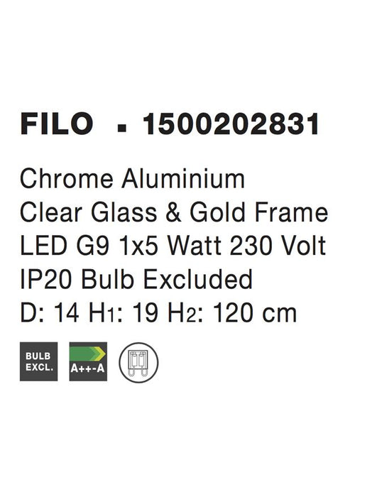 FILO Chrome Aluminium Clear Glass & Gold Frame LED G9 1x5W Bulb Excluded D:14 H1:19 H2:120 cm