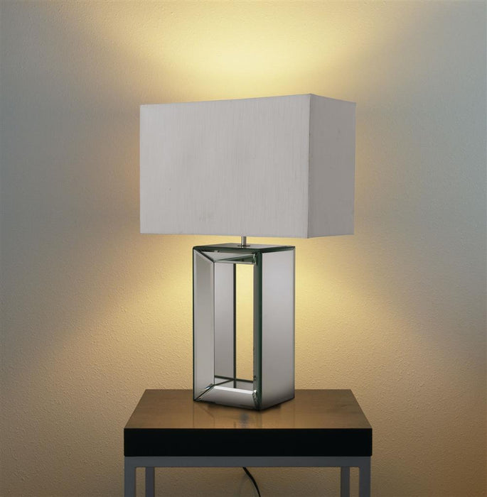 MIRROR TABLE LAMP - TALL - WHITE FAUX SILK SHADE