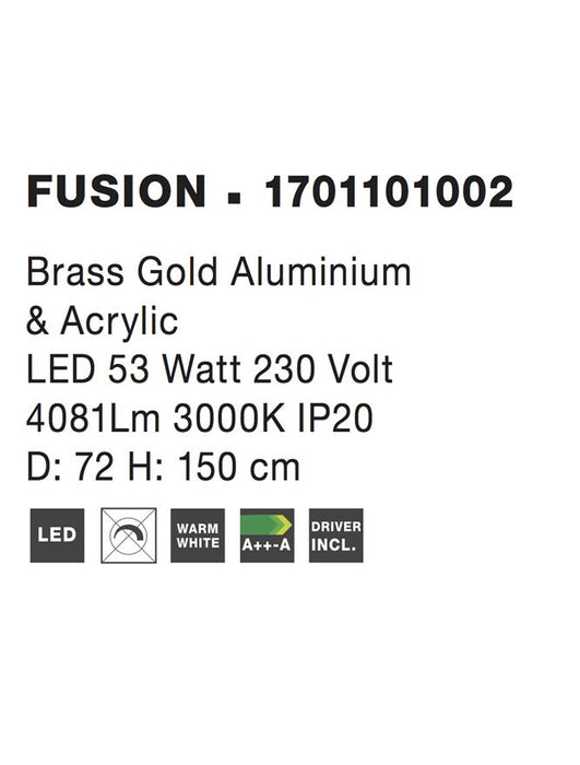 FUSION Brass Gold Aluminium & Acrylic LED 53 Watt 230 Volt 4081Lm 3000K IP20 D: 72 H: 150 cm