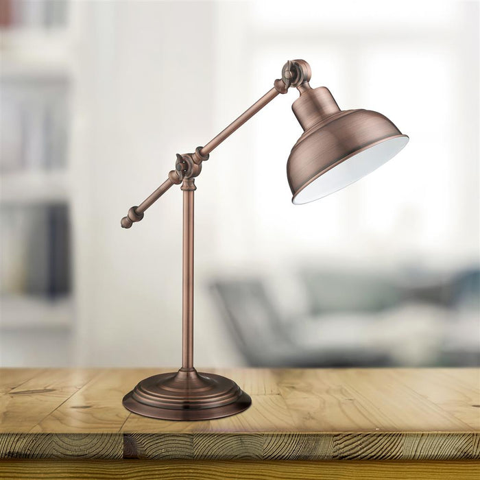 MACBETH INDUSTRIAL ADJUSTABLE TABLE LAMP, ANTIQUE COPPER