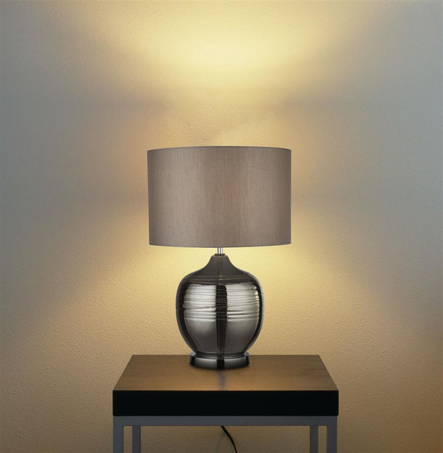 SMOKE GLASS TABLE LAMP WITH GREY TC SHADE