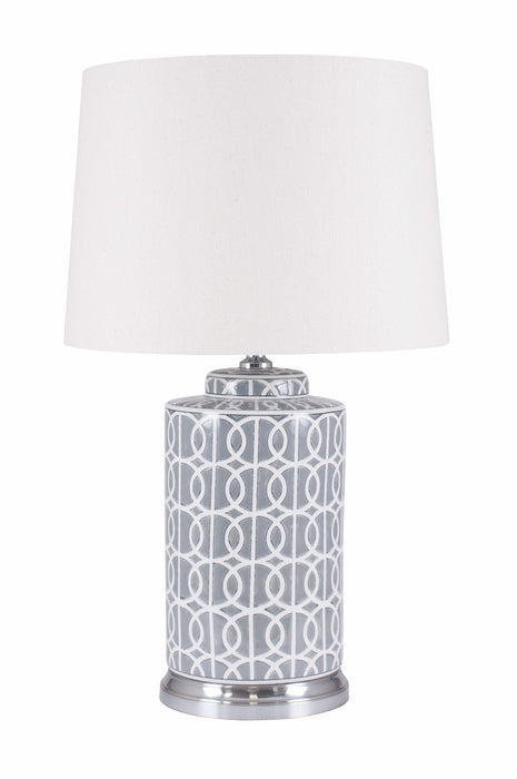 Aris Tall Grey and White Geo Pattern Table Lamp